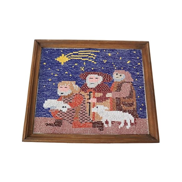 Vintage Nativity Scene Needlepoint Three Wise Men Handmade 1970s - Picture 1 of 2